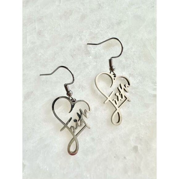 No Brand Jewelry - Faith silver color heart dangle earrings